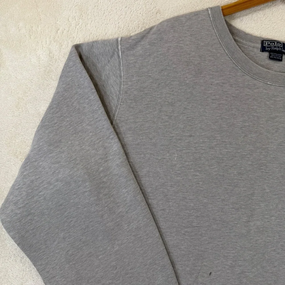 Vintage 90's Polo Ralph Lauren Gray Crewneck Sweatshirt XL Distressed Pony Logo